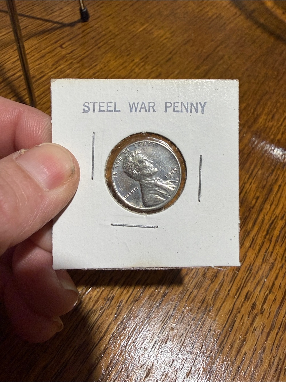 Steel War Penny in Card Holder - Silver Tone